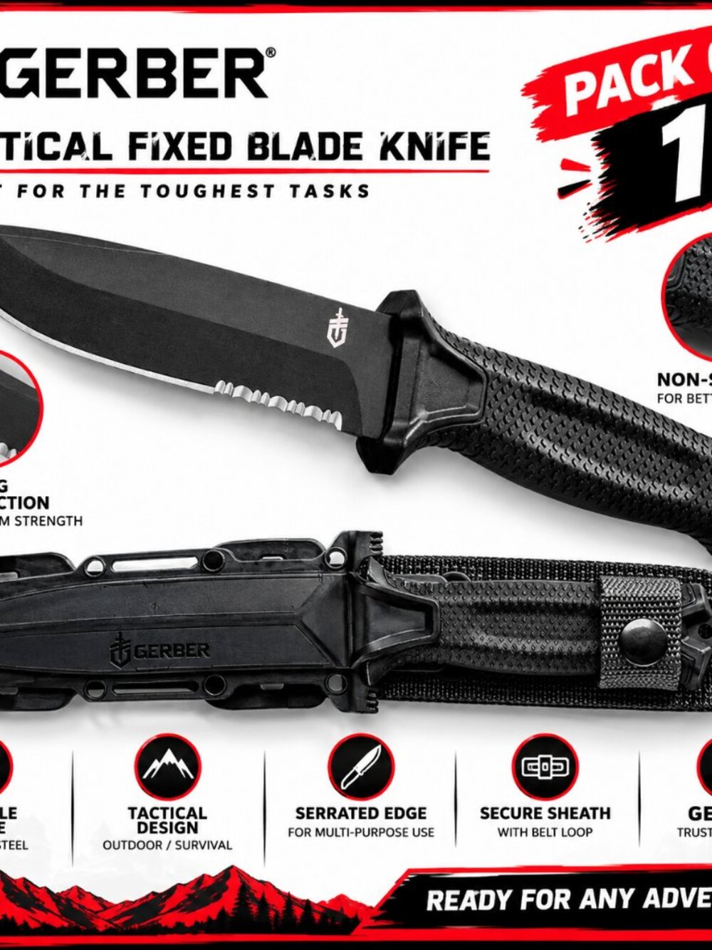 Gerber StrongArm Fixed Blade Knife Black Serrated Edge Full Tang Sheath New